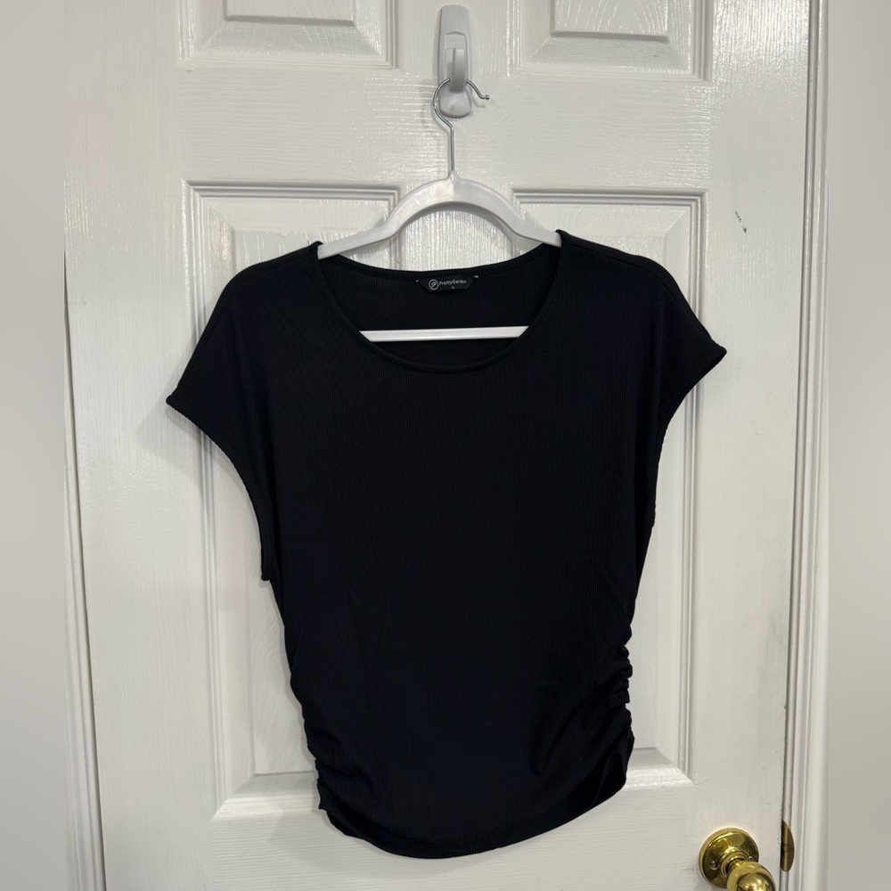 Women's Black Ruched Side Cap-Sleeve Tee